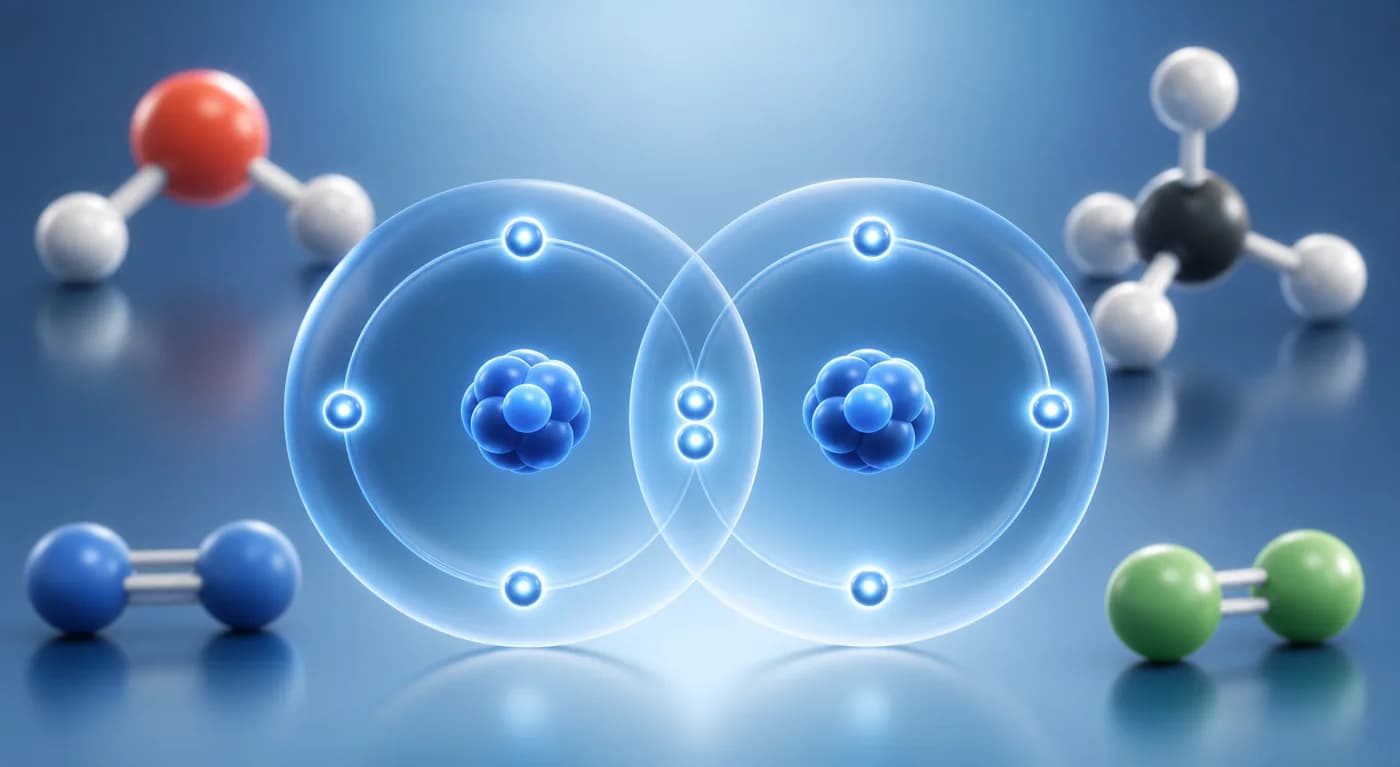 3D visual of shared electrons in covalent bonding