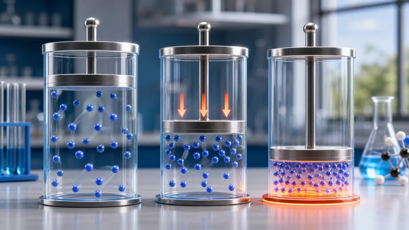 3D visual of gas particles in a piston cylinder