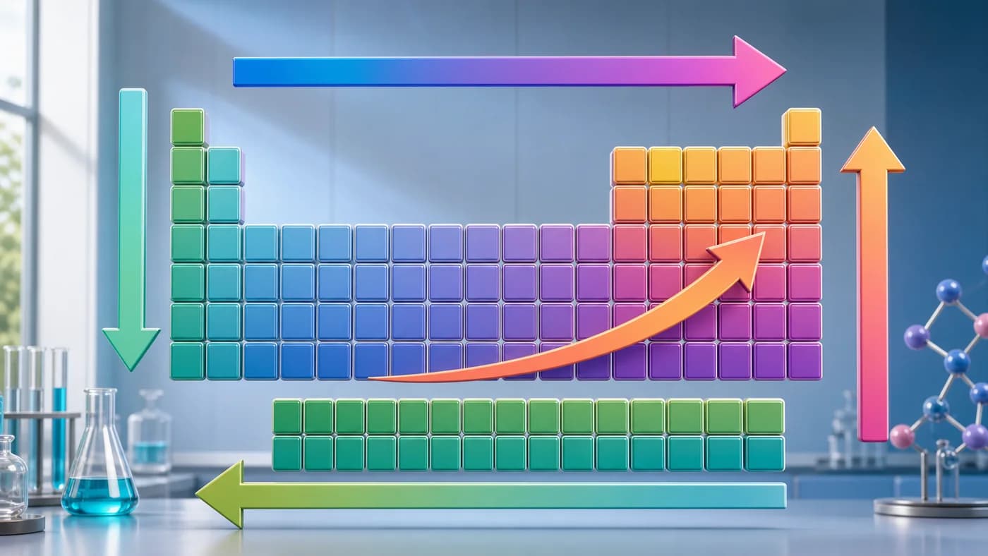 3D visual of periodic trends across a table grid