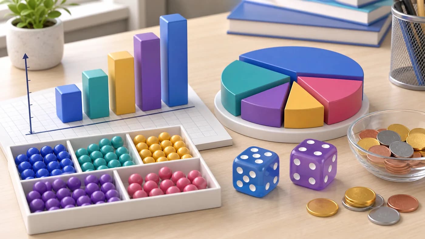 3D visual of statistics charts and probability objects