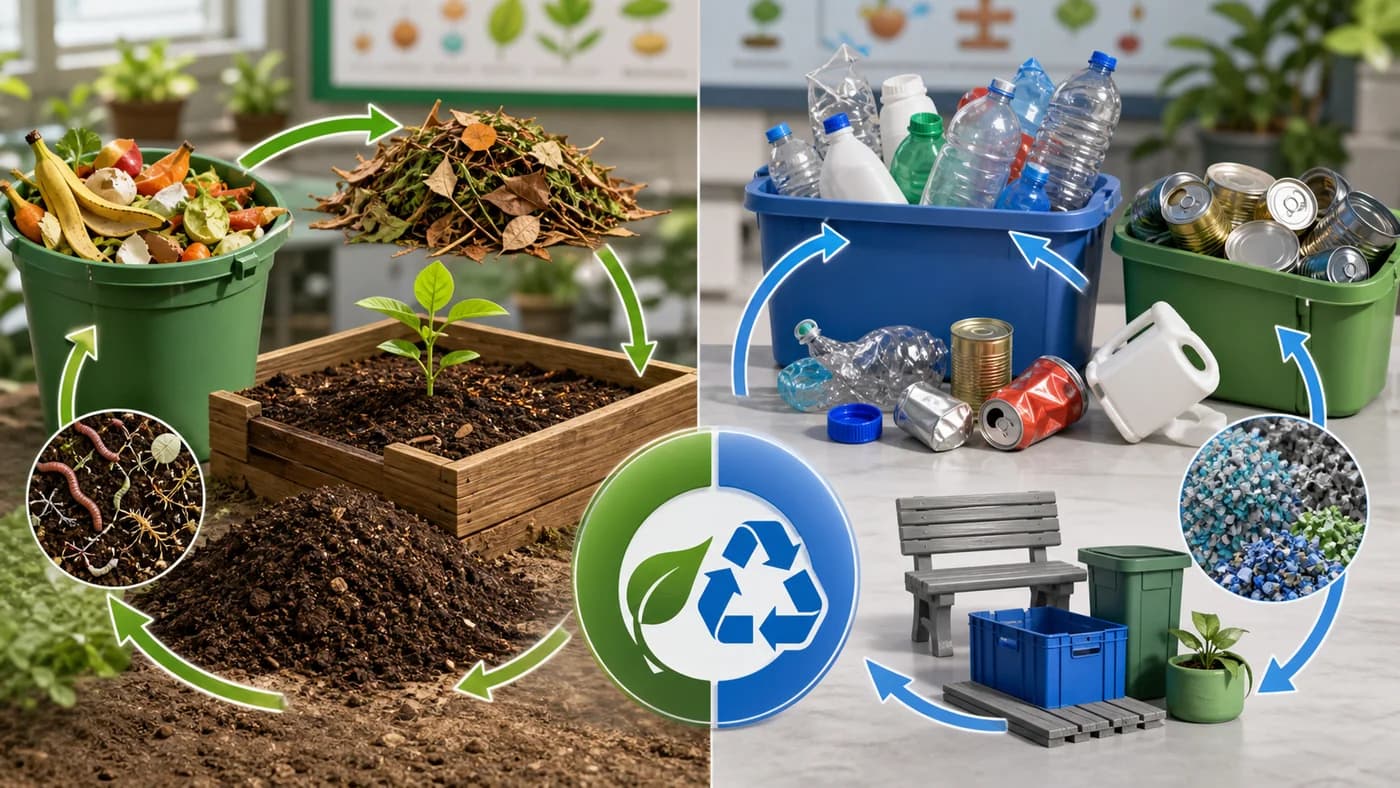 3D visual of biodegradable and non-biodegradable waste sorting