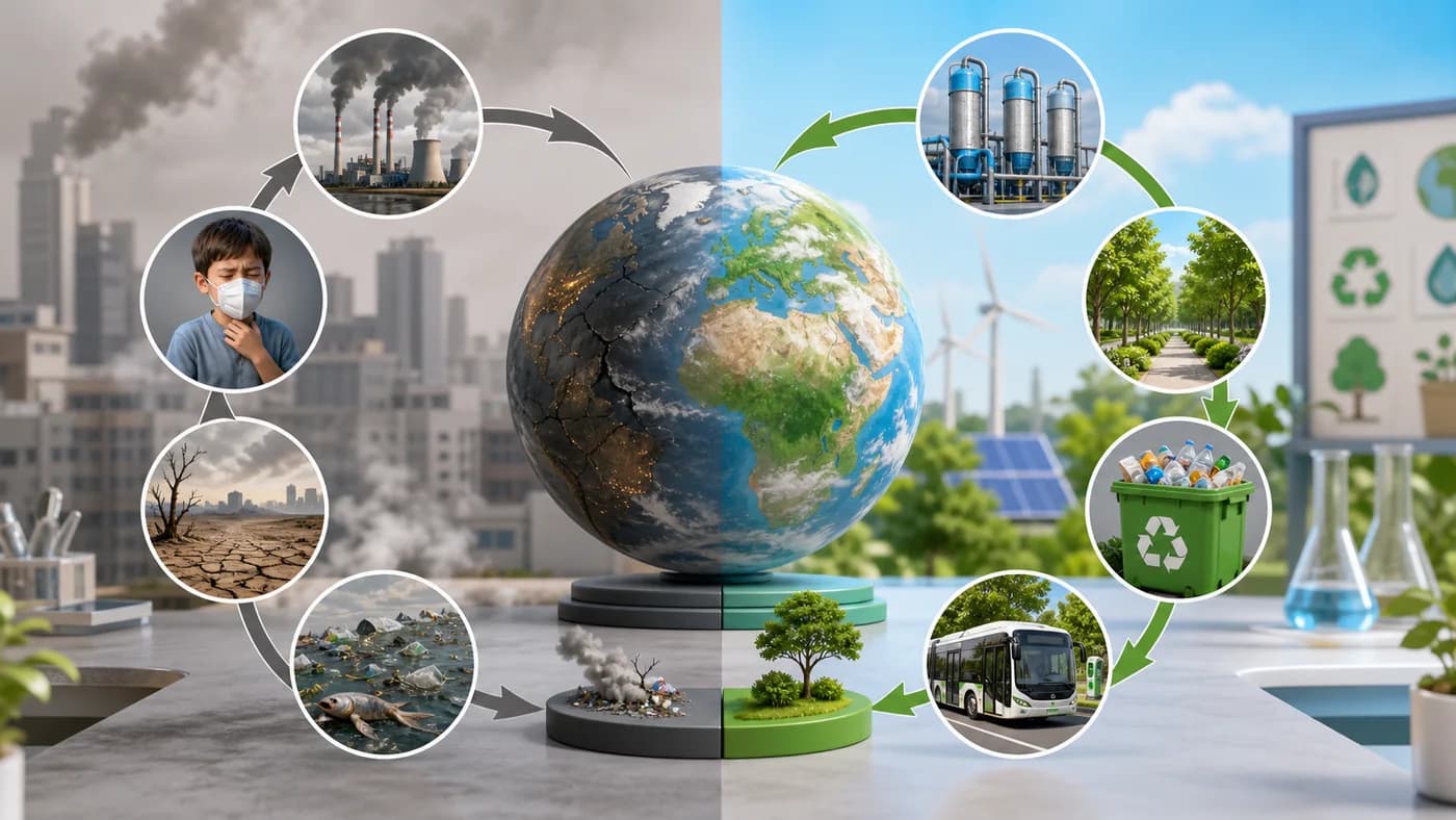 3D visual of pollution effects and control measures