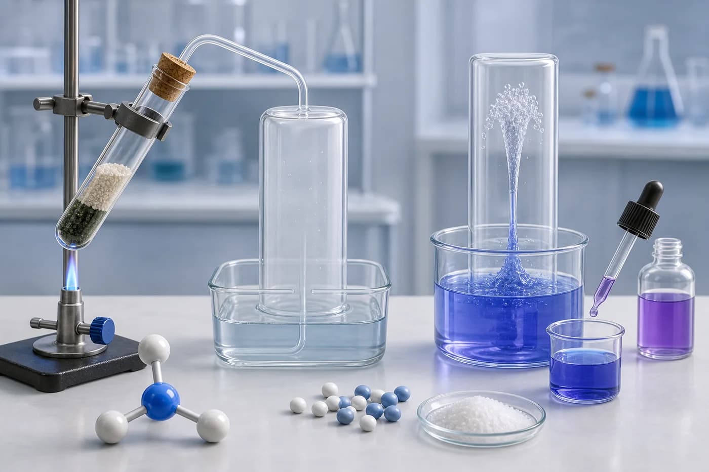 3D visual of ammonia gas preparation and solubility