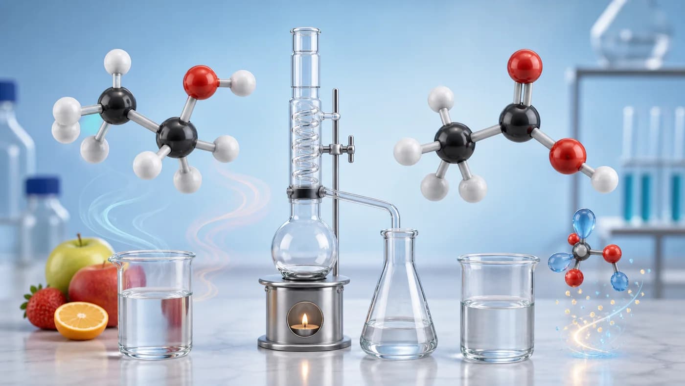 3D visual of ethanol and ethanoic acid molecule models