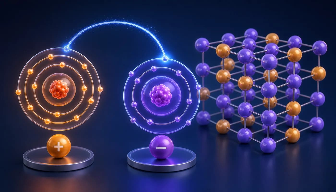 3D visual of electron transfer in ionic bonding