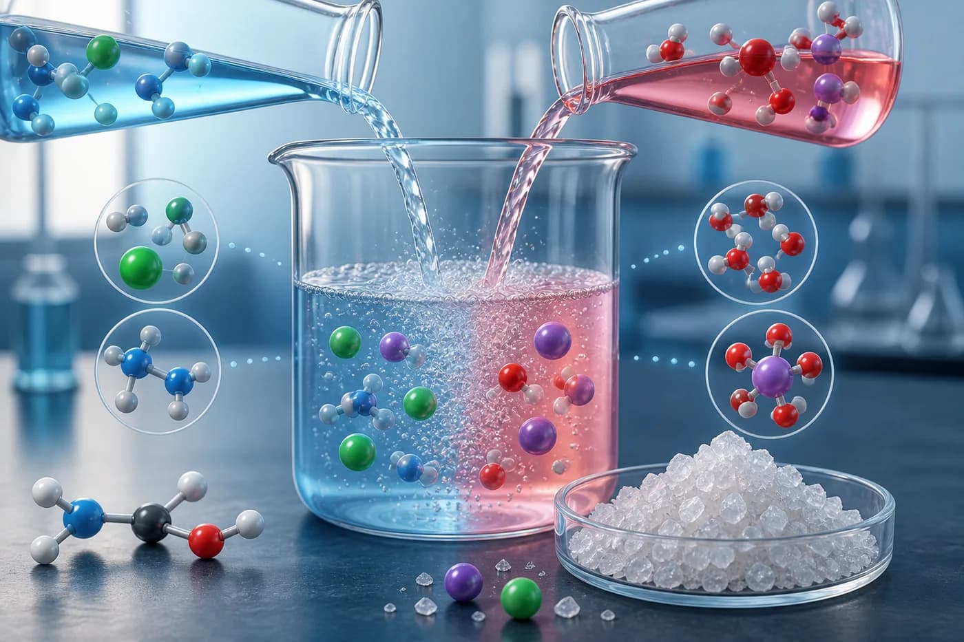 3D visual of neutralisation and salt crystal formation