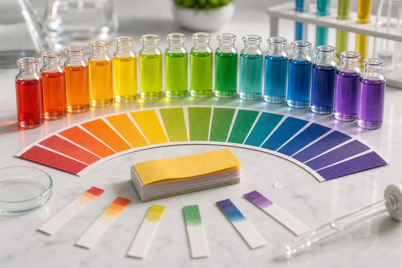 3D visual of pH indicators and color changes