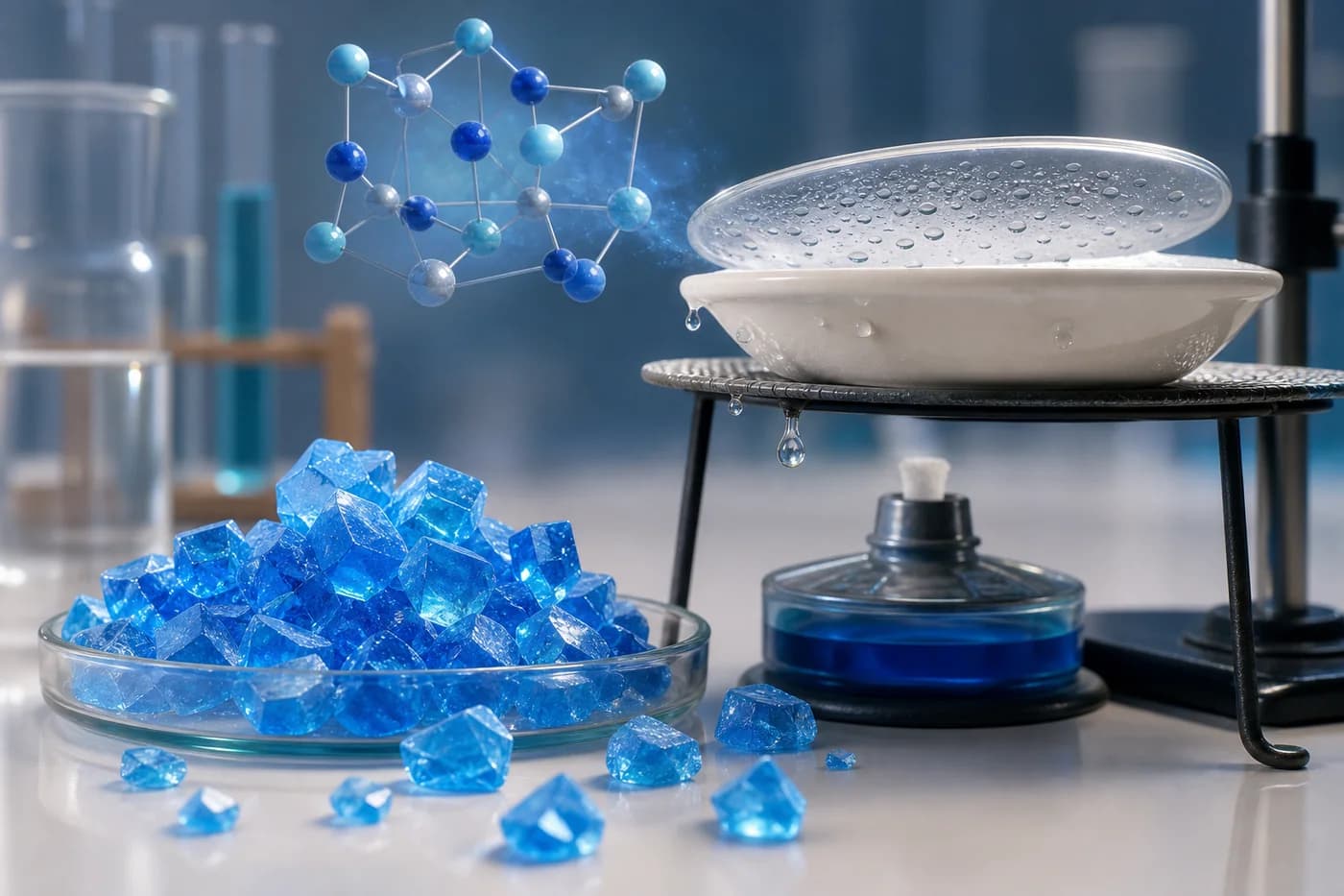 3D visual of water of crystallisation in hydrated crystals