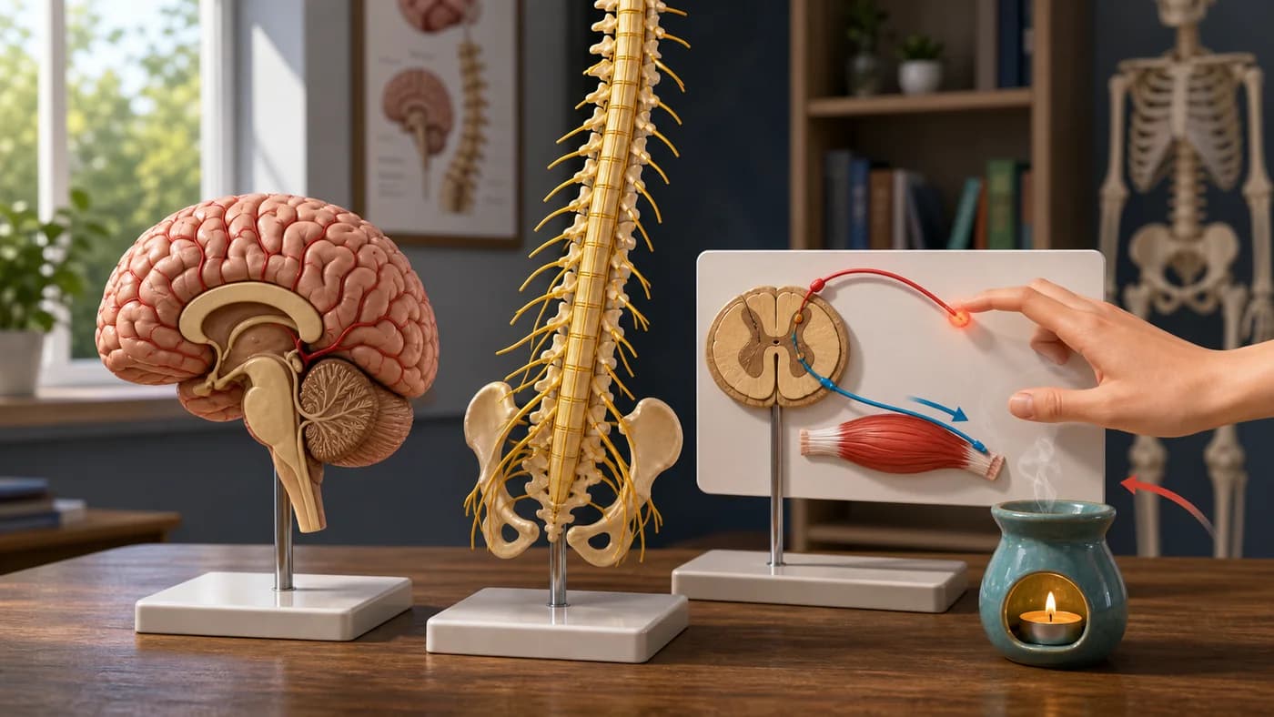 Brain and spinal cord models with a simple reflex pathway display.