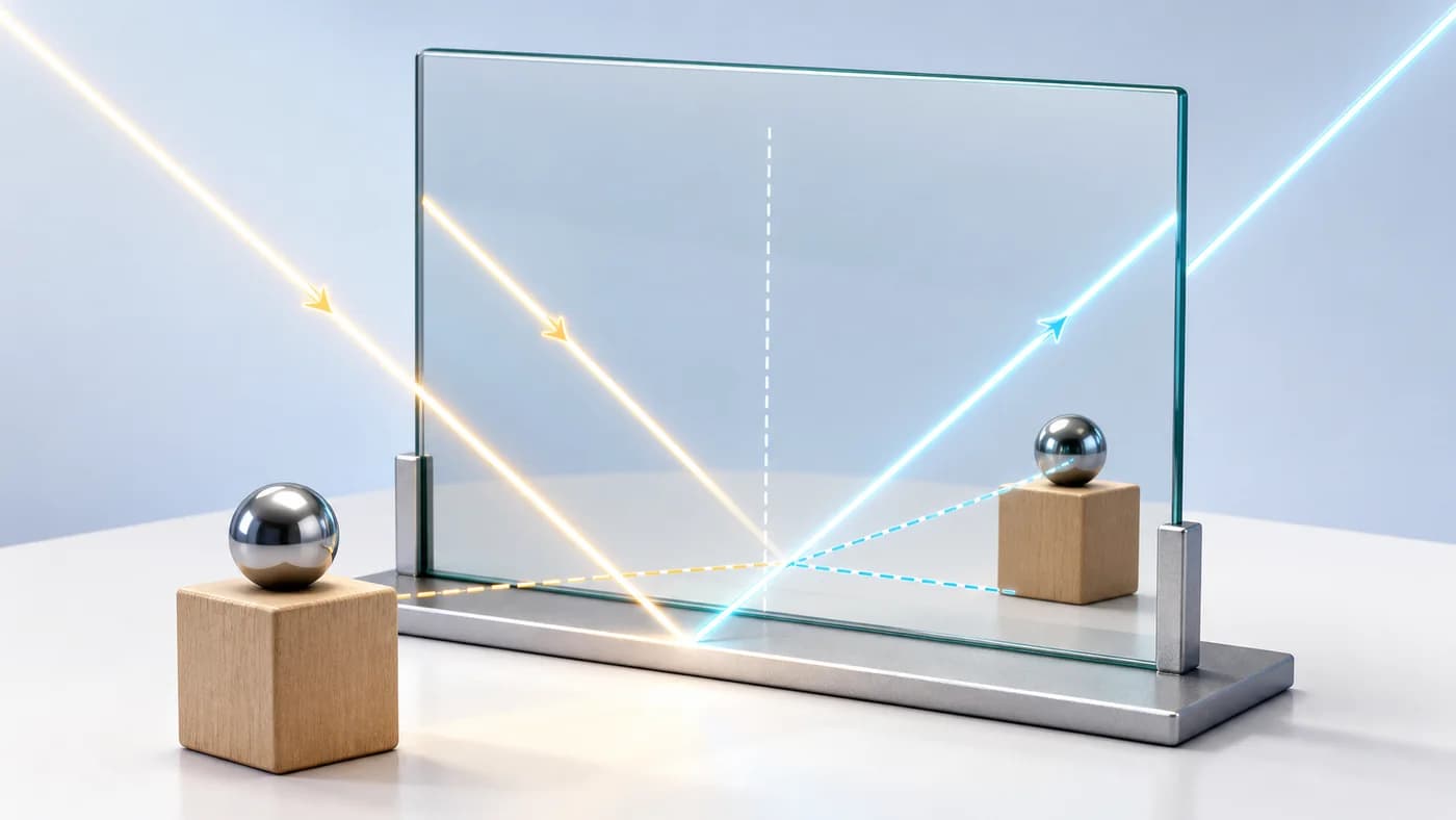 Plane mirror, object reflection, and light rays showing reflection in a mirror.