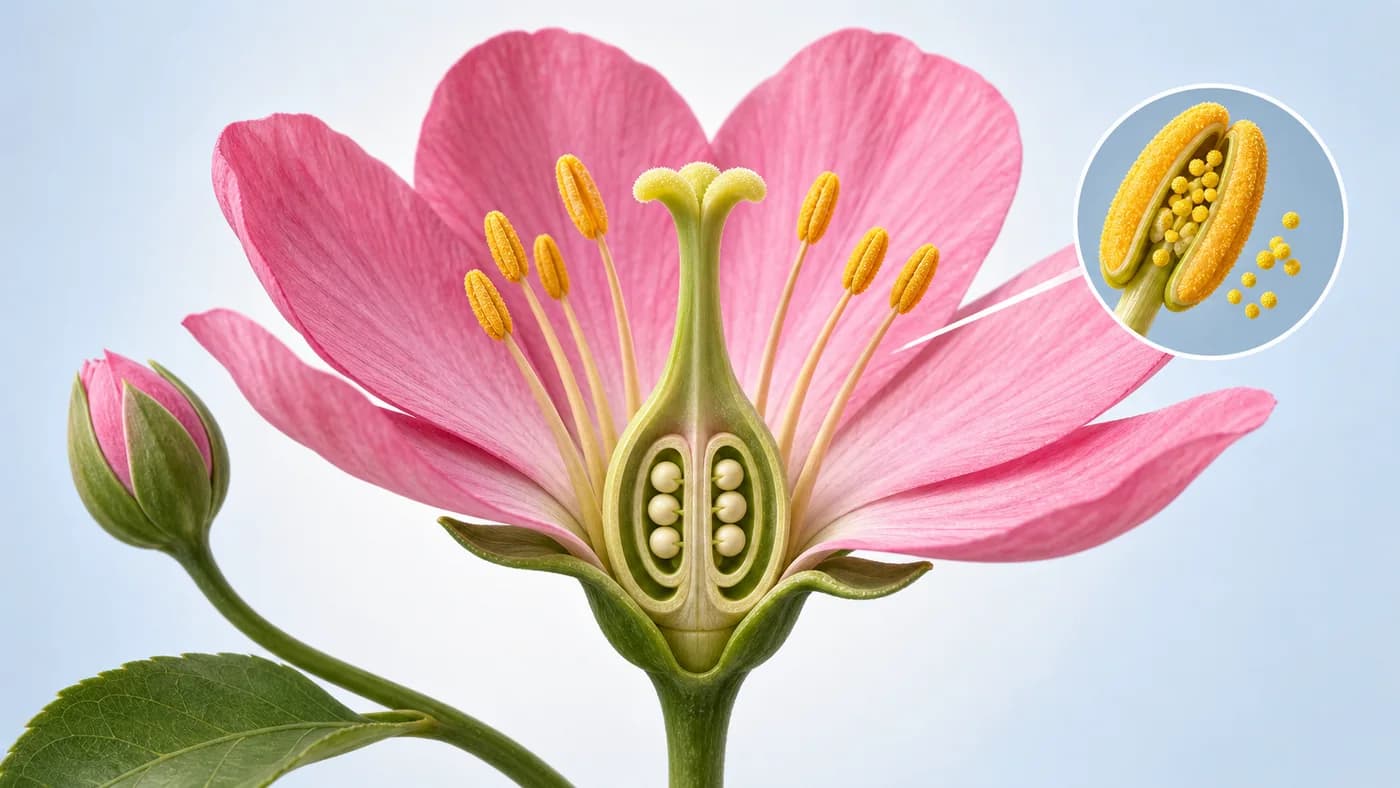 3D cutaway visual of flower structure