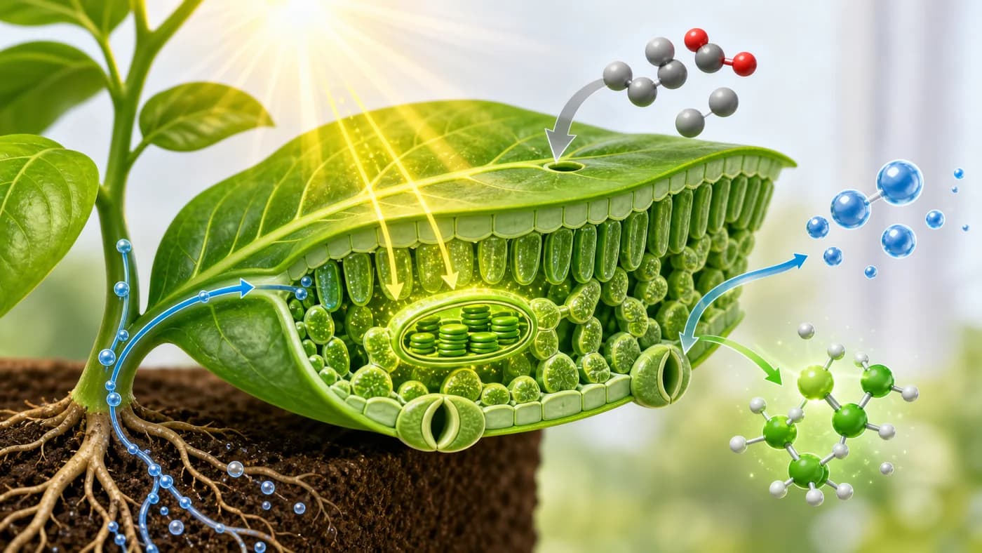 3D visual of photosynthesis in a leaf
