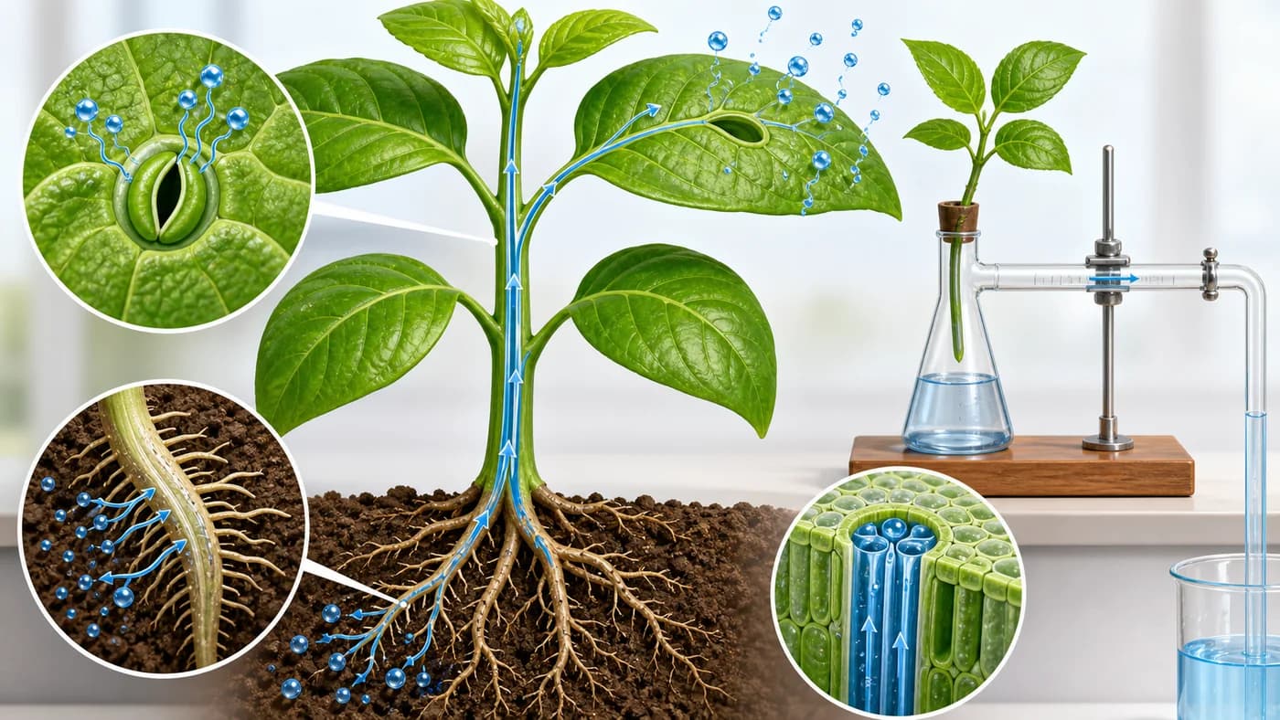 3D visual of root absorption and leaf transpiration