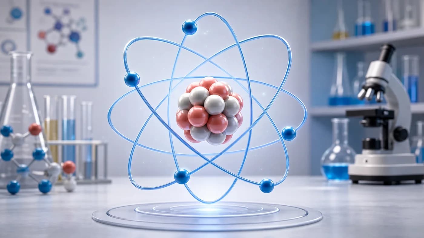3D atom model showing nucleus and electron shells