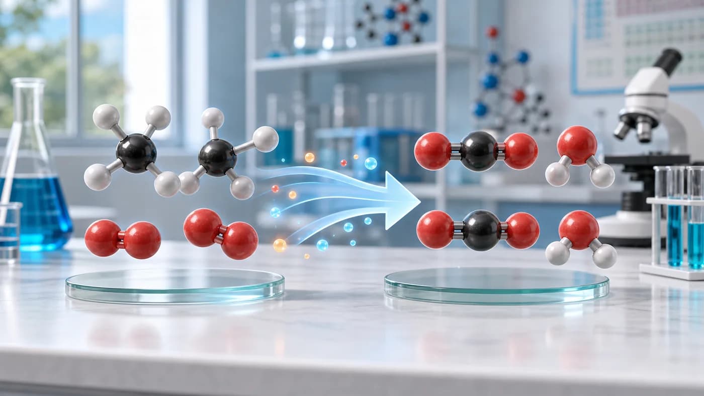 3D visual of molecules changing through a chemical equation