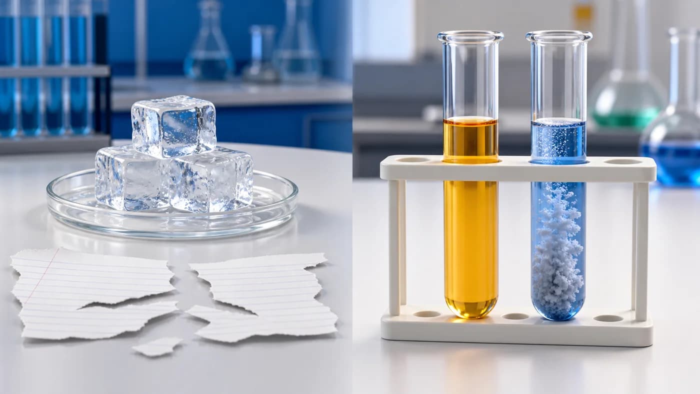 3D visual contrasting physical and chemical changes