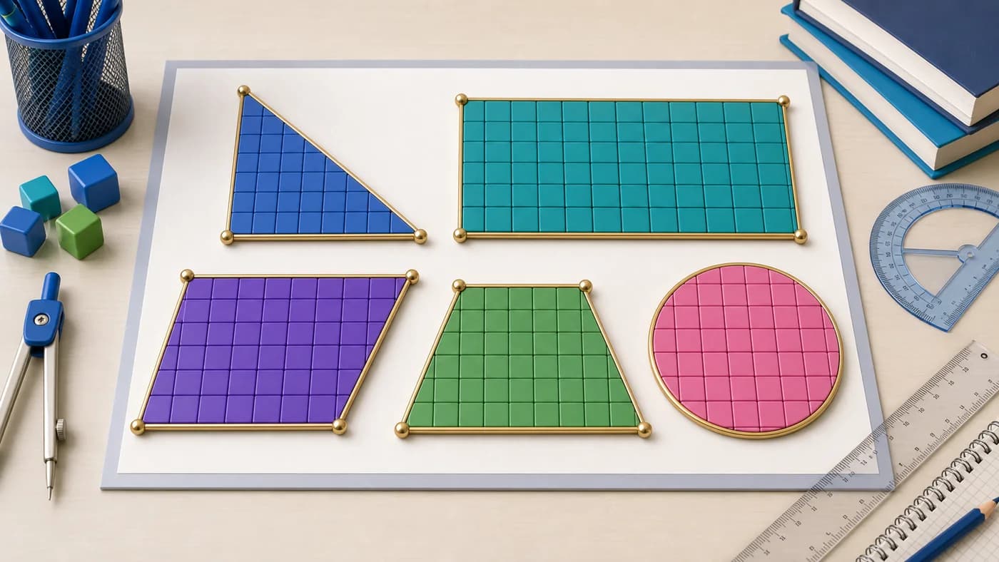 3D visual of plane figure areas with unit squares