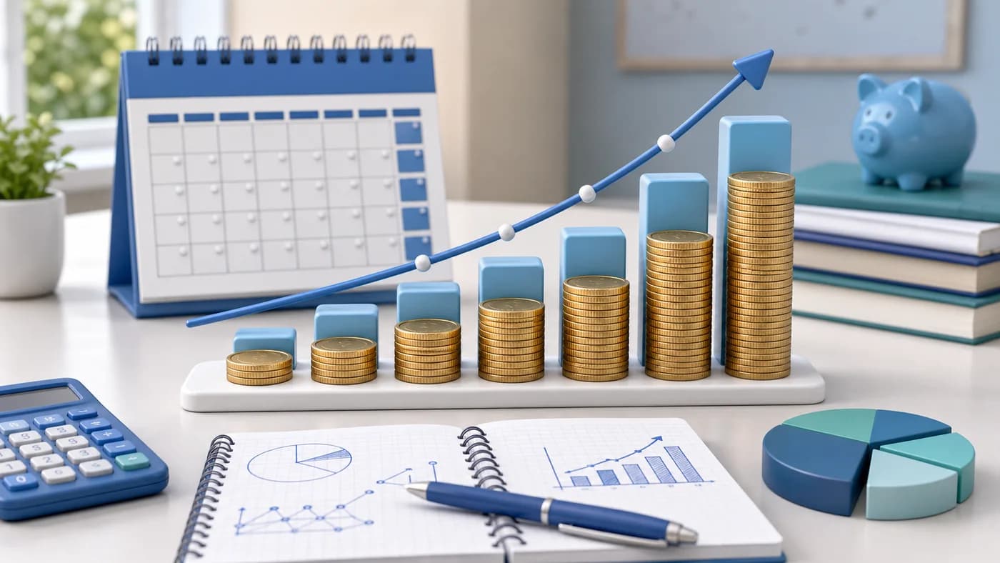 3D visual of compound interest growth over time
