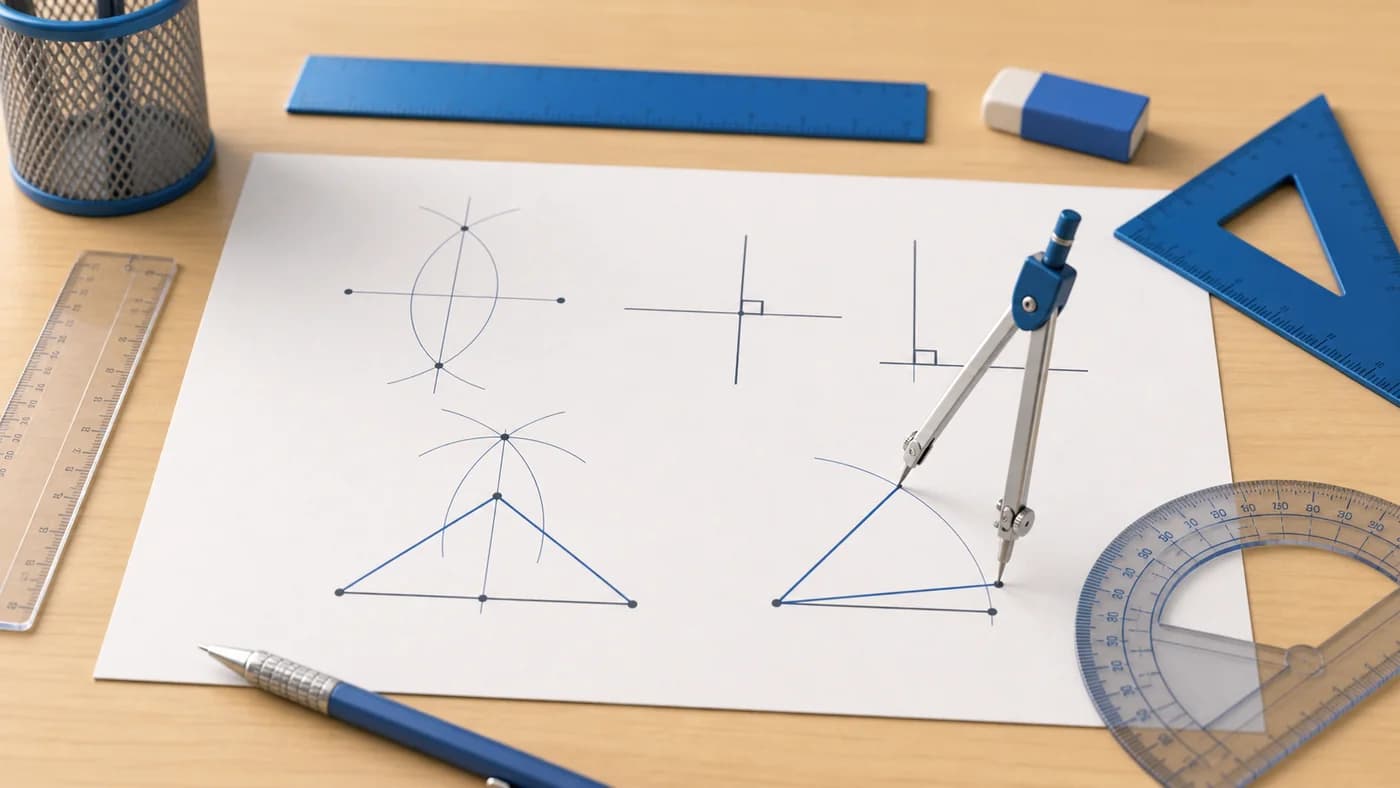 3D visual of geometric construction tools and arcs