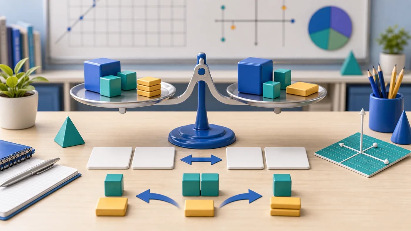 3D visual of a balance model for linear equations