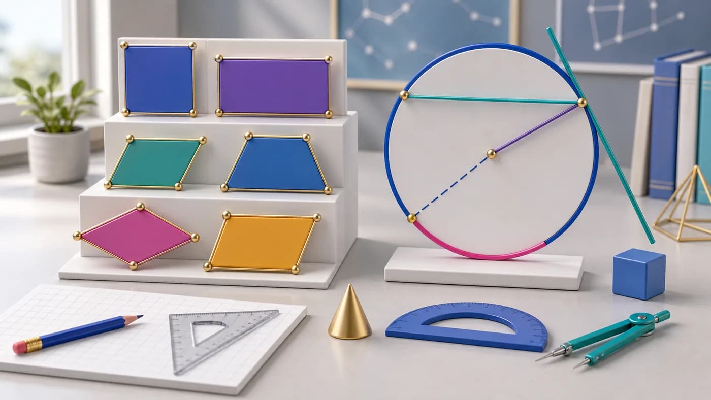 3D visual of quadrilaterals and circle geometry