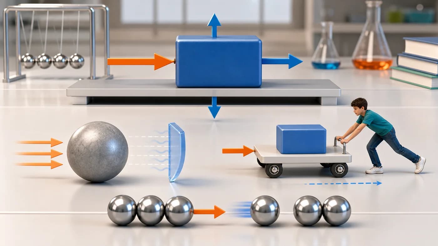 3D visual of force arrows and Newtons laws